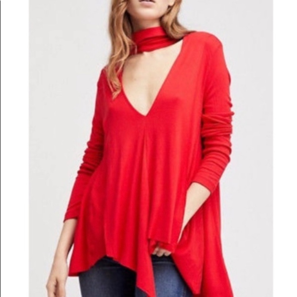 Free People Red Choker Neck Tunic Small